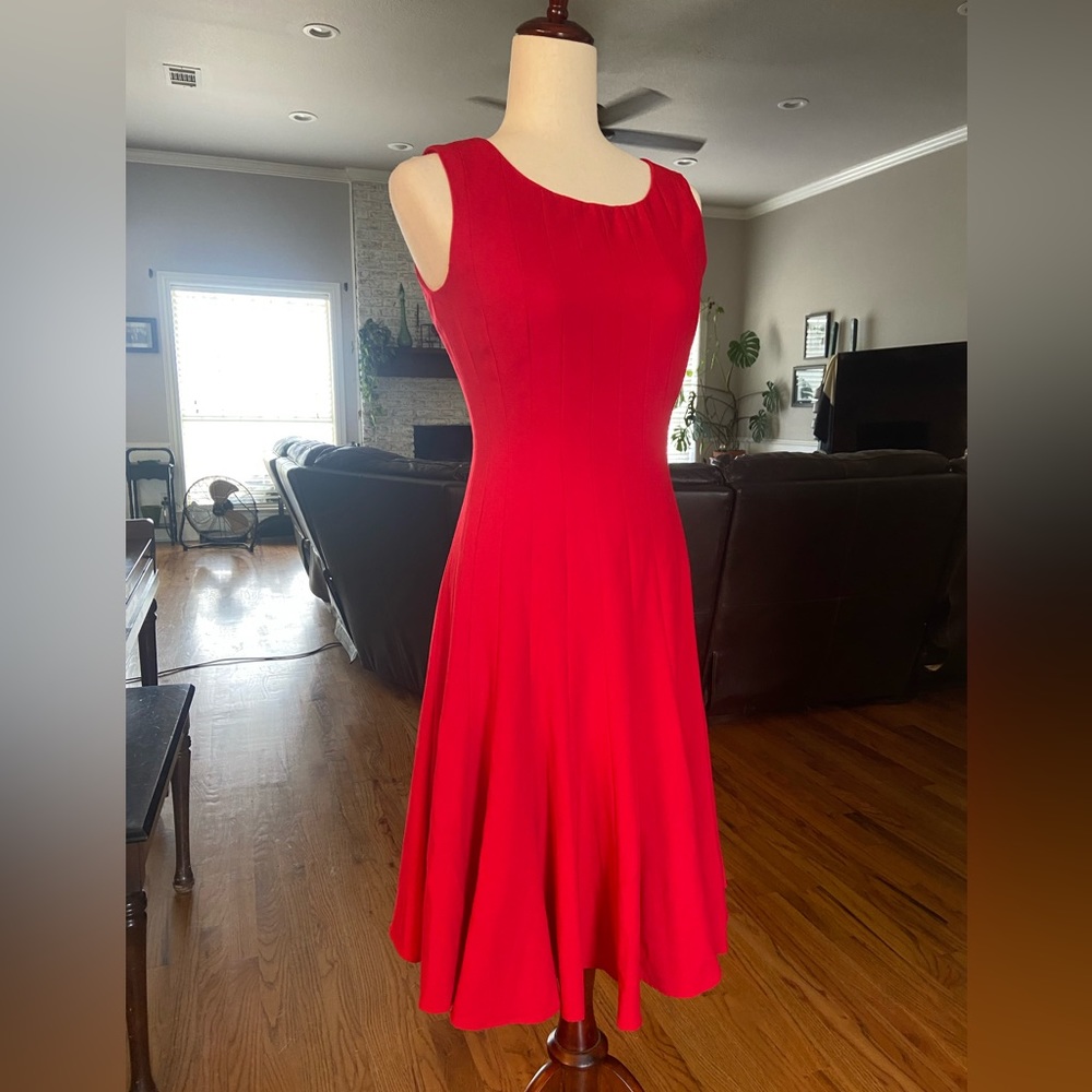 Calvin Klein Red Sleeveless Pleated Fit & Flare Dress Size 2
